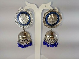 Bollywood Indian Pattern Party Wear Oxidised Silver Plated Blue Stylish Jhumka - £11.99 GBP