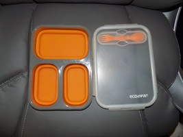 BPA-Free Eco One Collapsible 3 Section Bento Box Lunch Storage Silicone Orange - £14.58 GBP