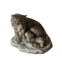 Franklin Mint Snow Leopard and Cub Figurine Porcelain Endangered Wildlif... - £18.52 GBP