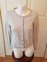 MERONA Women&#39;s Lite Grey Size S/P Button Down Embellished Cardigan Sweater - £9.45 GBP