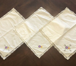 Vintage Linen Embroidered Table Squares 12" x 12", Off White (set of 3) - $7.59