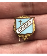 Vintage Christian Cross Choir Gold Tone Enamel Lapen Pin 5/8&quot;x1/2&quot; - £9.56 GBP