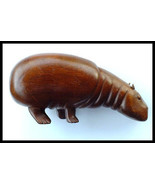 Large Hand Carved Wood Hippopotamus Leather Ears - £13.98 GBP