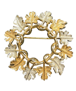 Vintage Sarah Coventry Signed Two Tone Autumn Leaves Wreath Garland Brooch - £15.50 GBP