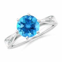 ANGARA 8mm Natural Swiss Blue Topaz Solitaire Ring with Diamonds in Silver - £259.74 GBP+