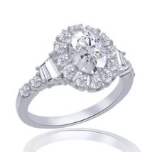 2.5CT Oval Cut LC Moissanite Cluster Engagement Ring 14K White Gold Plated Xmas - £79.08 GBP