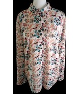 TALBOTS PETITES BLOUSE MP BUTTON DOWN BIRD AND FLOWER PRINT RAYON - $13.86