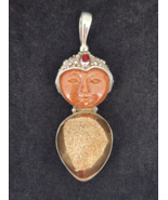 SAJEN Sterling Silver 925 Goddess Carved Druzy Pyrite Goldstone Pendant ... - £77.84 GBP