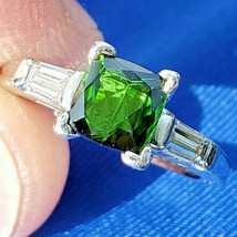 Earth mined Tourmaline Diamonds Deco Engagement Ring Platinum Solitaire Bridal - $76,377.05 MXN
