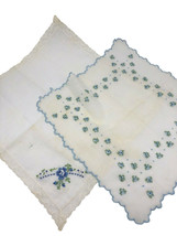 Vtg 1940s Handkerchiefs Set Lot 2 White Blue EMBROIDERED Floral Tiny Buds Hanky - £21.97 GBP