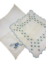 Vtg 1940s Handkerchiefs Set Lot 2 White Blue EMBROIDERED Floral Tiny Buds Hanky - £22.35 GBP