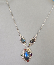 Karis Labradorite and Mixed Gem Paperclip Necklace in Platinum Bond 18-19 Inches - £38.58 GBP