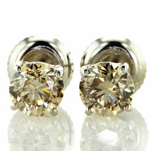 Diamond Stud Earrings Solitaire Round Champagne 14k White Gold Treated 1.23 TCW - £852.37 GBP