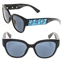 Christian Dior Mercurial Black Blue Crystal Floral Rhinestone Chunky Sunglasses - £386.87 GBP