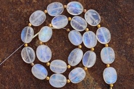 Natural, 20 piece smooth Rainbow white Moonstone OVAL gemstone beads 7x9--8x10 m - £51.83 GBP