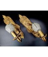 Vintage RIDDLE USA 1920s Pair GILT METAL and Glass Sconces 14&quot; - $347.48