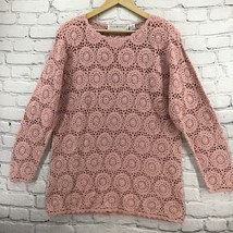Maggie Lawrence Vintage Pink Sweater Loose Weave Crochet Sz L Large - £38.93 GBP