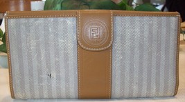 Fendi Vintage Pequin Envelope Wallet Italy Bifold Leather Canvas Striped COA - $89.00