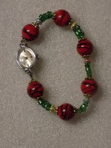 Red/Green Christmas Glass Beaded Women&#39;s Wrist Watch Timex 9.5&quot; Handmade - £18.55 GBP