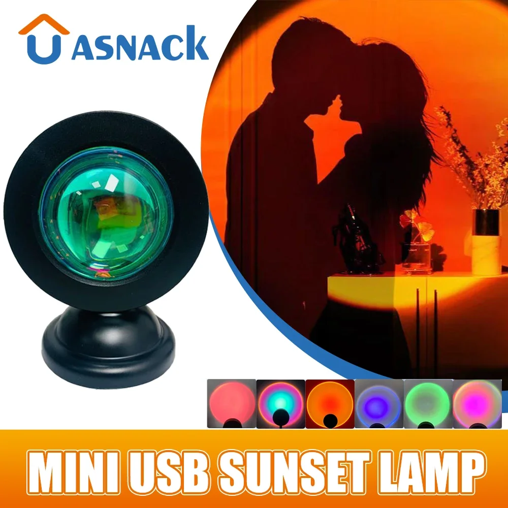 USB Sunset Lamp Led Mini Projector Night Light 16 Colors Switch Rainbow - £11.99 GBP+