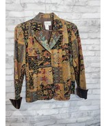 Coldwater Creek PMD Autumn Color Tapestry Brown Velvet Cuff 2 Button Blazer - $44.81 CAD