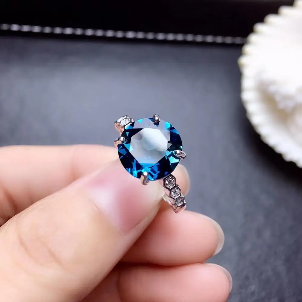 Exquisite Natural Topaz Gemstone Ring for Women Jewelry Real 925 Silver round 10 - £59.13 GBP