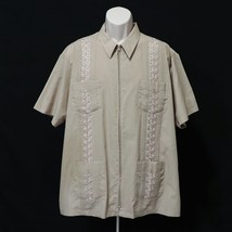 The Genuine Haband Guayabera Men&#39;s Shirt XL Zip Front Tan 4 Pocket Embroidered - £35.10 GBP