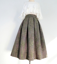 Brown Plaid Midi Pleated Skirt Women Winter Plus Size Pleated Skirt image 4
