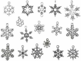 90 Snowflake Charms Silver Christmas Pendants Winter Assorted Lot Snow Findings - £14.68 GBP