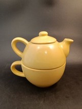 Tea Pot Nested Mug Cup Pier 1 China Tea For One Set Goldenrod Stoneware ... - $29.70