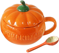 Cute Pumpkin Cup, Ceramic Coffee Mug, 8.5Oz Tea Cup with Lid (Cup+ Spoon) - $26.38