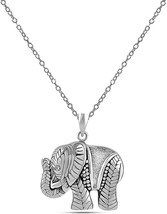 Womens Sterling Silver Antique Beautifully Carved Elephant Pendant Necklace - £52.85 GBP