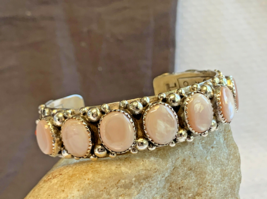Sterling Silver Coral &amp; MOP Bracelet 36.66g Fine Jewelry 5.5&quot; Pink Oval Bezel - £239.21 GBP