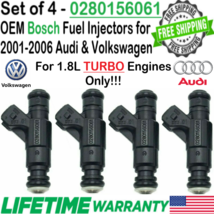 OEM Bosch x4 Fuel Injectors for 2001-2006 Volkswagen &amp; Audi 1.8L I4 #0280156061 - £73.52 GBP