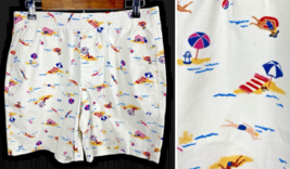 Lands End Chino Shorts Size 10 White Beach Swimming Print Vintage 1950s ... - $33.56