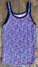 VTG KMART Tank Top T-Shirt-Blue Red Pattern-L-Nylon-Single Stitch - $37.40