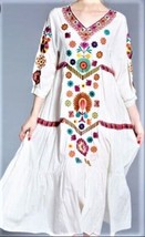 FRMZ Floral Embroidered Dress Sz.M 100% Cotton Boho White Multicolor  - £47.92 GBP