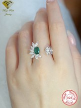 Created Emerald Gemstone Cocktail Ring for Women Green Real 925 Sterling Silver  - £72.91 GBP