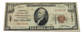 Series of 1929 $10 National Bank Note Springfrield, MA Ch #4907 Fine Con... - $148.49