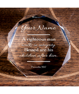 Proverbs 20:7 Octagonal Crystal Puck Upright Man Personalized Christian ... - £50.80 GBP