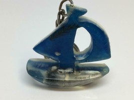 Vintage Thick Lucite Boat Shaped Keyring Acapulco Keychain Mexico Porte-Clés - £9.20 GBP