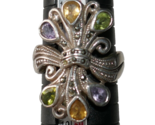 Sterling Silver 925 Multicolor Gemstone Marcasite Art Deco Ring Size 7.5 - $34.99
