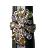 Sterling Silver 925 Multicolor Gemstone Marcasite Art Deco Ring Size 7.5 - $47.85 CAD