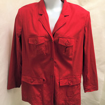 Newport News Jeanology 16W Jacket Red Linen Blend Pockets Plus Size - £17.22 GBP
