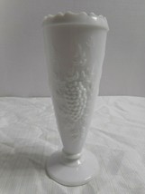 Milk Glass White Molded Footed Vase Grape Vine Design Sawtooth Rim Mid C... - $20.89