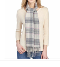 Belle France 100% cashmere fringe scarf Colorblock gray and white NWT - £23.12 GBP