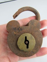 antique padlock RARE vintage obsolete large lock iron brass HEART - £73.54 GBP