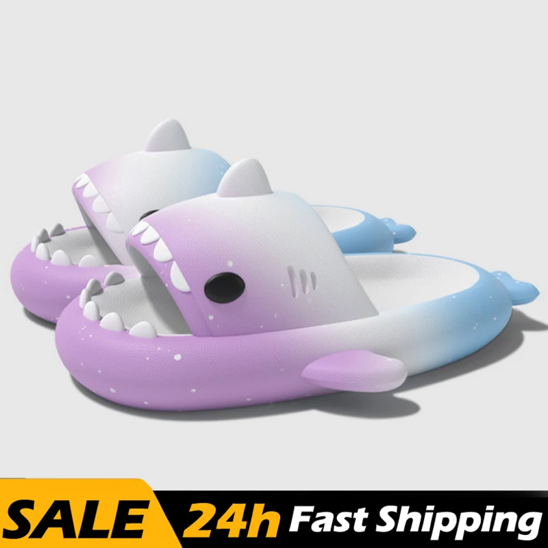 2024 Summer Cool Gradient Cartoon Couples Shark Slippers 4CM Thickened Non-Slip - £10.25 GBP+