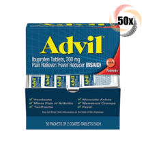 Full Box 50x Packs Advil Ibuprofen Pain Reliever 200mg ( 2 Tablets Per Pack ) - £18.47 GBP