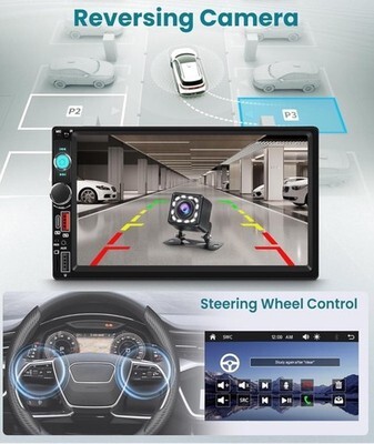 Double Din Car Stereo with Wireless Carplay & Android , 7 Inch HD Touch back up Item image 5